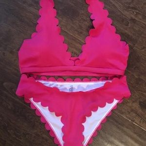 pink scalloped shein bikini